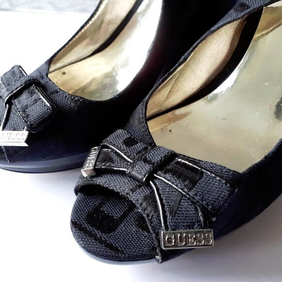 Guess black fabric open back wedge sandal shoe 6M - Picture 5 of 7